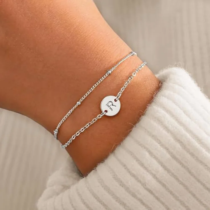 TINGN Armband Damen, 18K Weißgold vergoldetes Charm-Armband mit Buchstaben R, 6 Zoll Innendurchmesser + 2 Zoll Verlängerungskette, personalisiertes Geschenk für Frauen und Mädchen – Bild 2
