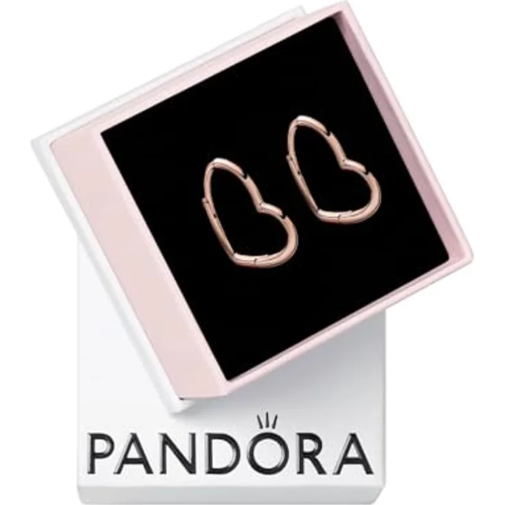 PANDORA ROSE Ohrringe "Asymmetrische Herzen der Liebe" in 14 Karat Rosévergoldung, minimalistisches Design für Damen