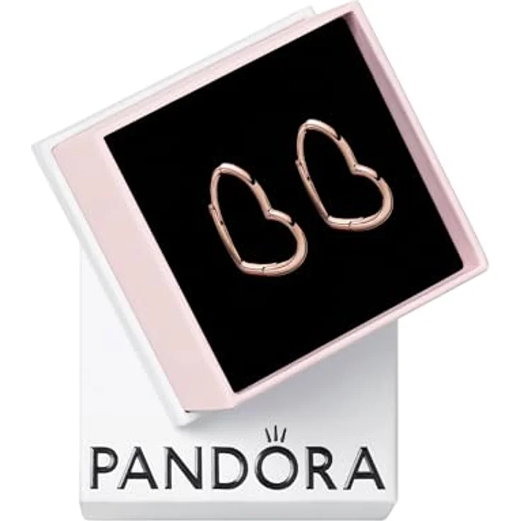 PANDORA ROSE Ohrringe "Asymmetrische Herzen der Liebe" in 14 Karat Rosévergoldung, minimalistisches Design für Damen – Bild 1