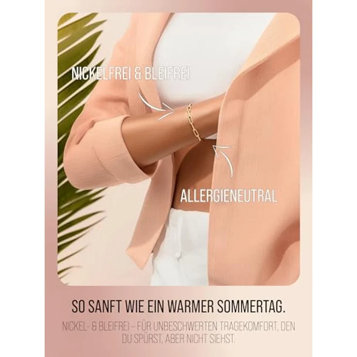 THIORA 'Island Links' Armband Gold Damen, Edelstahl 18kt Gold Gliederarmband, variable Länge, Armkette – Bild 3