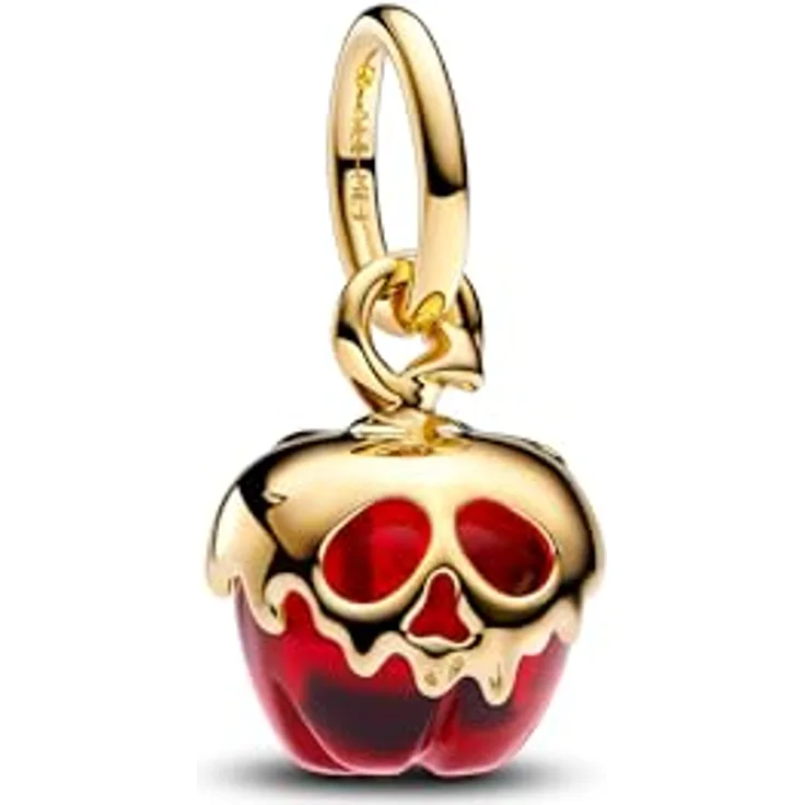 PANDORA Moments Disney Villains Böse Königin Apfel Charm-Anhänger aus Sterling Silber mit rotem Murano-Glas und vergoldeter Metalllegierung, kompatibel mit Moments Armbändern, 763421C01