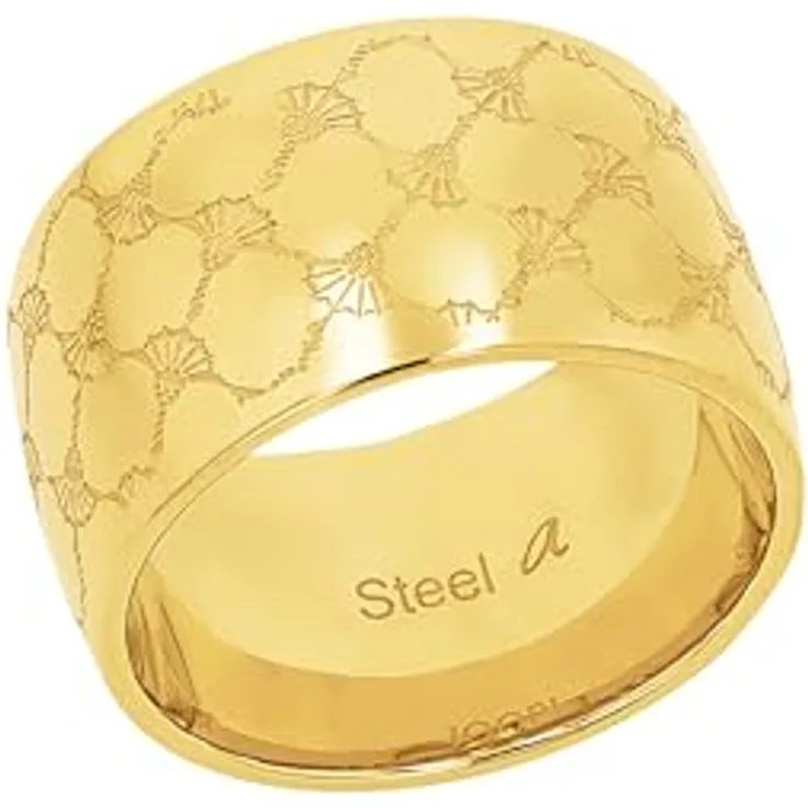 JOOP! Gravierbarer Damenring aus Edelstahl, Gold, 12 mm breit, in Schmuck Geschenk Box