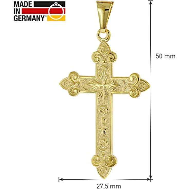 trendor Kreuz-Anhänger Gold 585 (14 Karat) 40 x 27 mm, eleganter Halsschmuck für Herren, Geschenkidee aus Echtgold, polierte Oberfläche, dekorierte Gestaltung, Artikelnummer 51998 – Bild 5