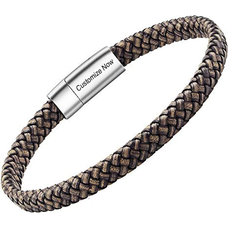 Casisto.J Lederarmband Herren, geflochtenes echtes Leder in Schwarz oder Braun mit Edelstahlverschluss und Gravur, geruchlos und nickelfrei – Bild 1