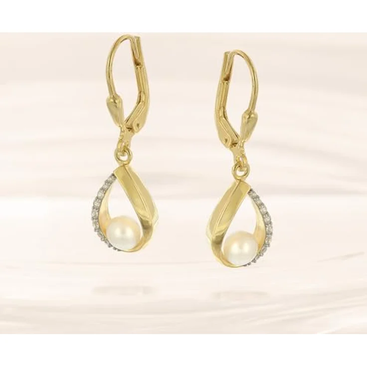 trendor Damen-Ohrringe 925 Silber Vergoldet, Ohrhänger mit Zirkonias und Süßwasser-Perlen, 28 mm, elegantes Accessoire, Geschenkidee 68837 – Bild 3