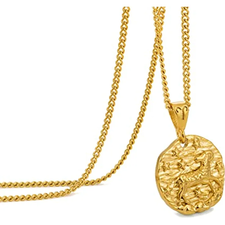 Speroto Herren Halskette mit Sternzeichen Anhänger Widder, Edelstahl Kette in Gold, 50 cm + 5 cm verstellbar