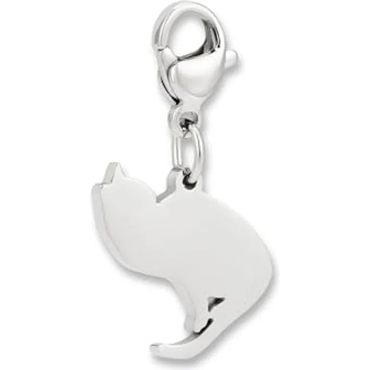 GD GOOD.designs Charms Anhänger Katze mit Karabiner-Verschluss, Silberner Kettenanhänger aus 316L Edelstahl, Wasserfest & Hypoallergen, Ideal als Geschenkidee