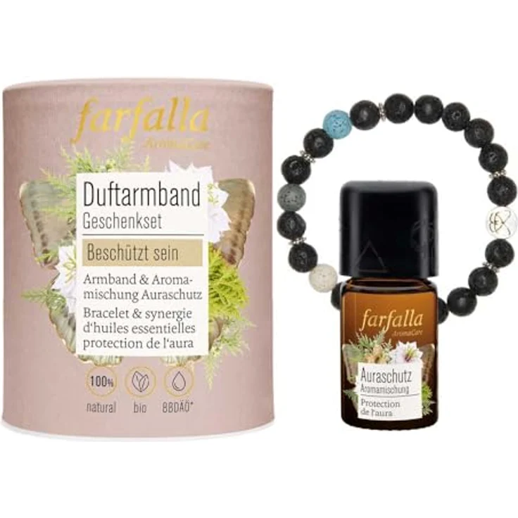 Farfalla Geschenkset, Beschützt Sein Armband mit Lava- und Schmuckperlen & Aromamischung Auraschutz 5ml aus 100% naturreinen ätherischen Ölen, Bio-Qualität – Bild 1