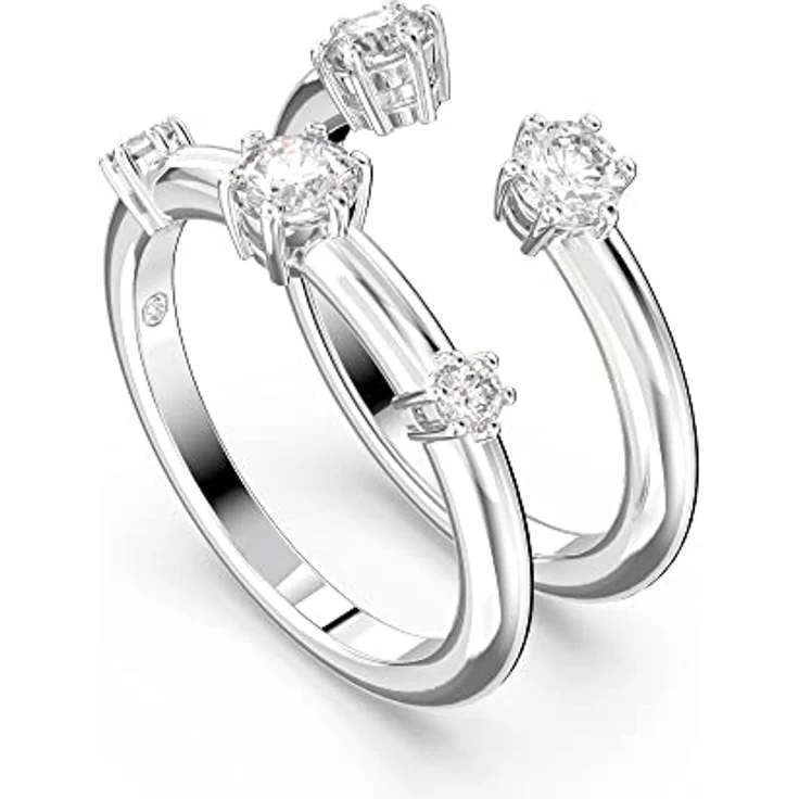 Swarovski Constella Ring-Set, Zwei Rhodinierte Damenringe mit Weißen Swarovski Kristallen – Bild 2
