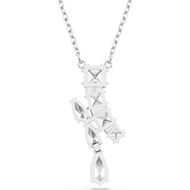 Swarovski Matrix Halskette, Rhodinierte Damenhalskette mit Statement-Anhänger und Strahlenden weißen Kristallen in verschiedenen Schliffen – Bild 4