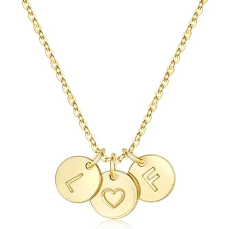 TINGN Goldherz Kette mit Buchstaben F L, 14K vergoldete Halskette für Damen & Mädchen, 18"+2.5" Verlängerung, hypoallergen, ideales Geschenk für Frauen und Teenager