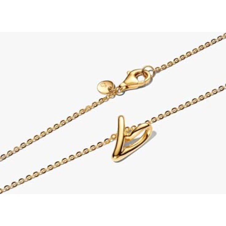 PANDORA Damen-Halskette Herz, goldfarbene Ankerkette mit Anhänger und Liebesmuster, 364360C00-45 – Bild 3