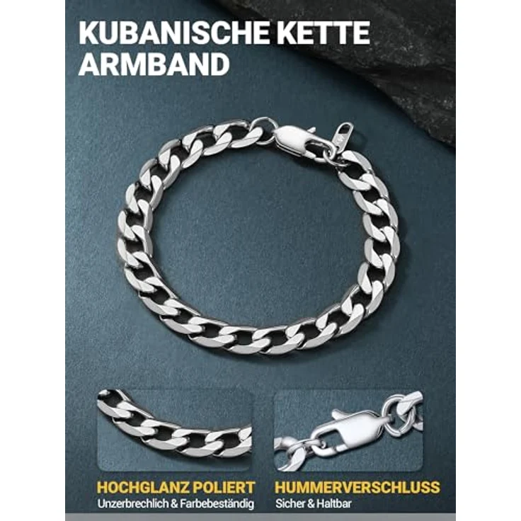 PROSTEEL Panzerarmband Herren Edelstahl, 21CM lang, 9mm breit, klassisches Silber-Design, robust und wasserdicht – Bild 3