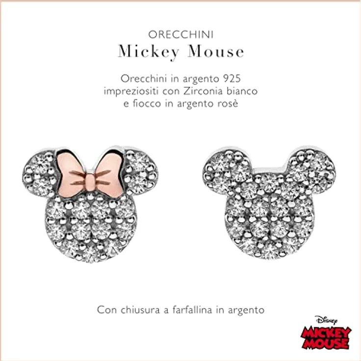 Disney Kinderohrringe Mickey Mouse, 925er Silber mit 22 Zirkonia, 0,75 cm x 0,85 cm, One Size, Geschenkverpackung – Bild 2