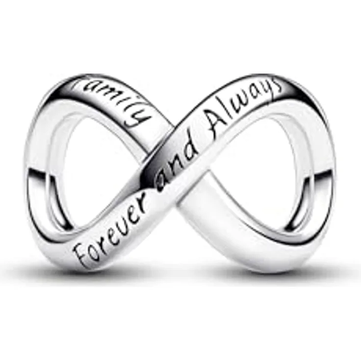 Pandora 793243C00 Charm Für Immer & Ewig, Bead-Charm aus 925 Sterlingsilber mit Unendlichkeitssymbol und Gravuren "Family" und "Forever and Always"