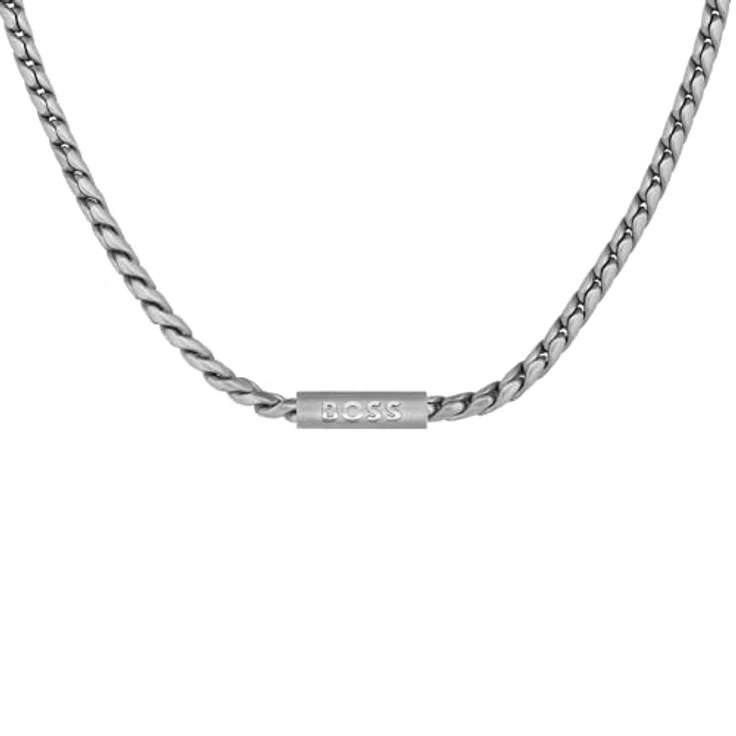 BOSS DORAN Edelstahl Gliederhalskette für Herren mit gravierter Plakette, 558 mm, geflochtenes Design, magnetischer Kugelverschluss – Bild 2
