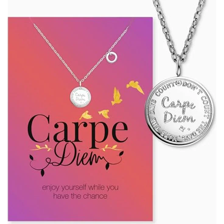 Engelsrufer Grußkarte Carpe Diem mit Halskette, Edelstahl Silber, gravierter Anhänger und hochwertige Geschenkverpackung – Bild 1
