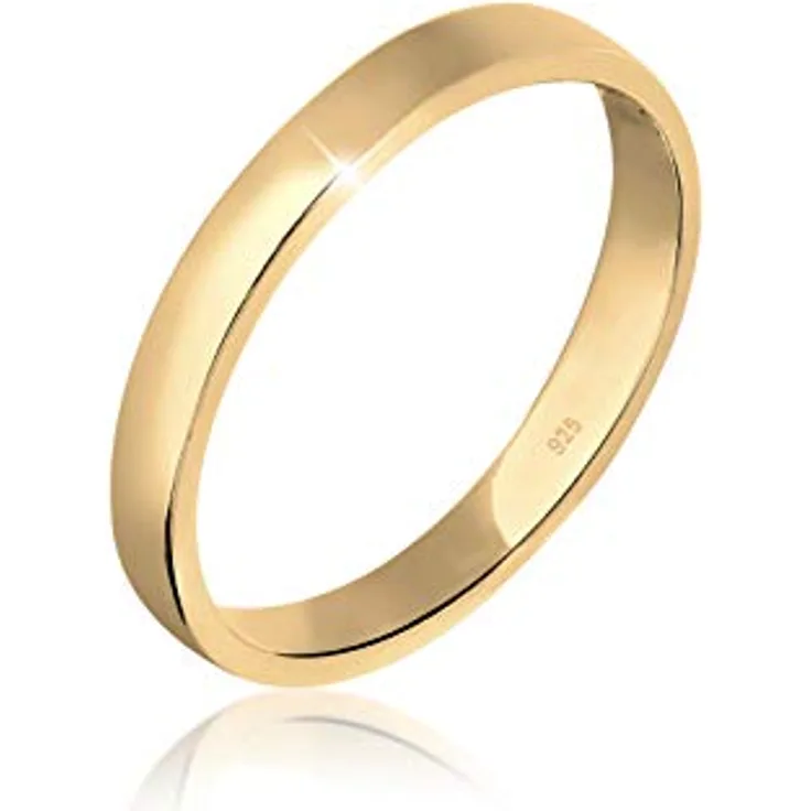 Elli Damenring Verlobung in 925 Sterling Silber, vergoldet, schlicht und elegant