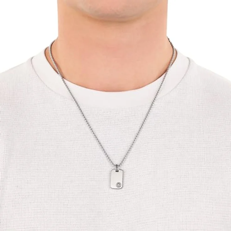 s.Oliver Edelstahl Kette mit Kompass Anhänger für Herren, 55+5 cm, Silber, in Schmuck Geschenk Box – Bild 4