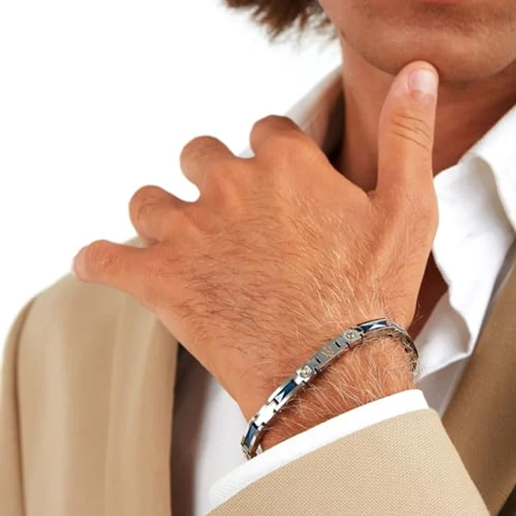 Maserati Herrenarmband JM423ATZ31, aus Stahl und Keramik mit Gelbgold-PVD und blauen Keramikelementen, 18,5+3 cm – Bild 5