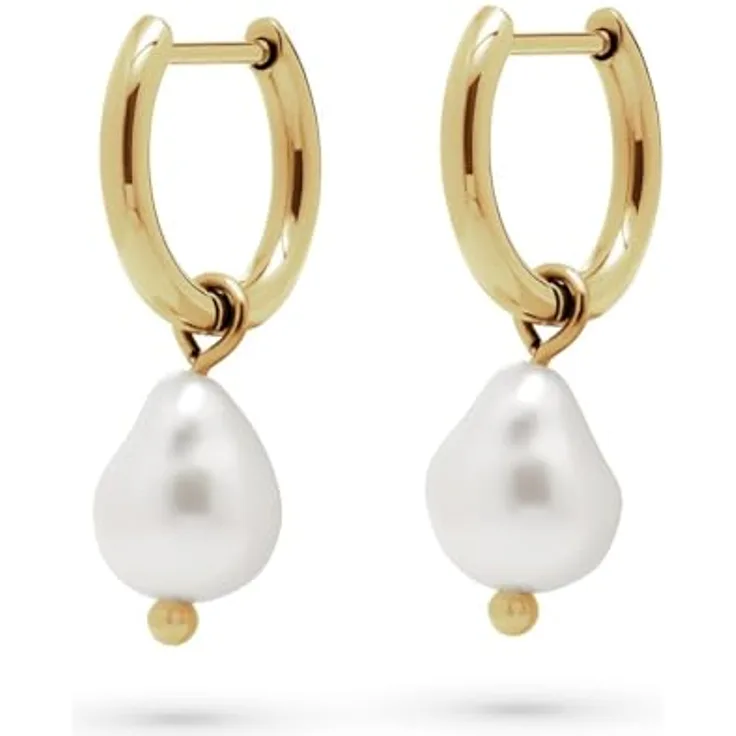 FAVS Creolen 89019389, goldfarbene Edelstahl-Creolen mit abnehmbaren Barock-Perlen