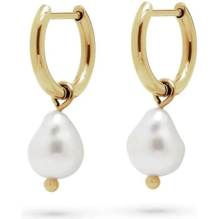 FAVS Creolen 89019389, goldfarbene Edelstahl-Creolen mit abnehmbaren Barock-Perlen – Bild 1