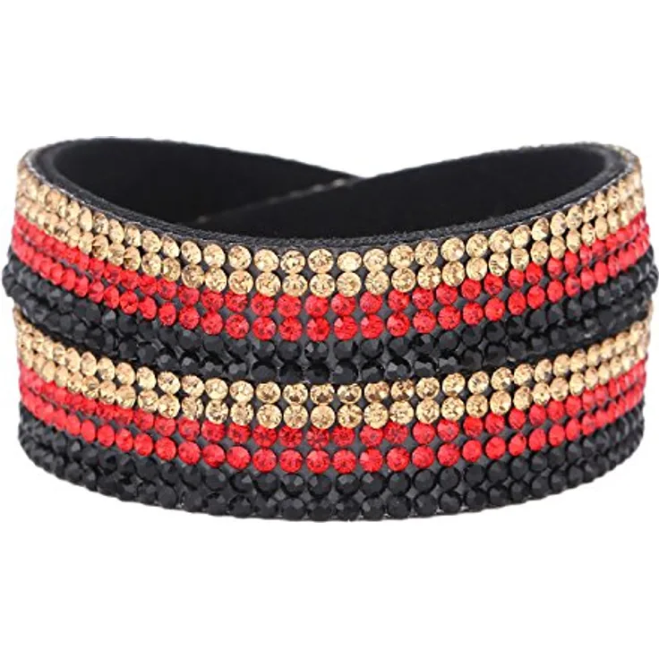 Morella Damen Armband Deutschland Fan, Glitzer Wickelarmband in Schwarz-Rot-Gold, 38 cm