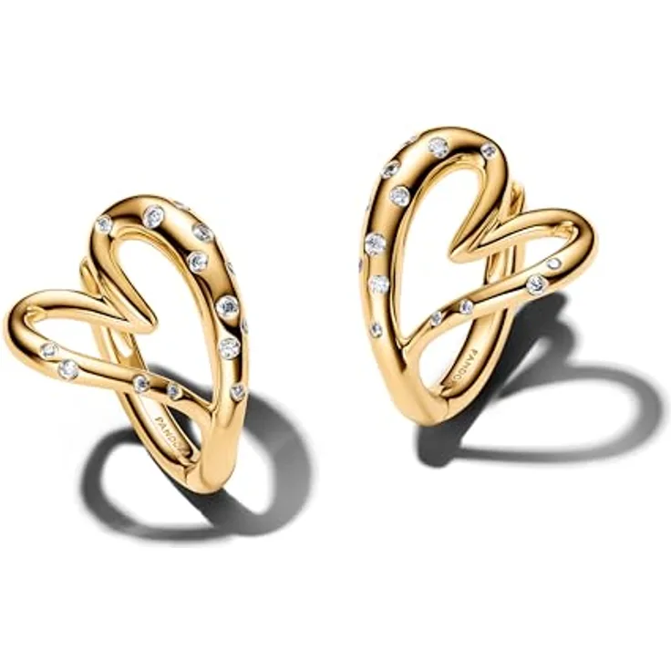 Pandora Essence Herz-Creolen, organisch geformt mit Zirkonia und 14K vergoldeter Metalllegierung, silberfarben