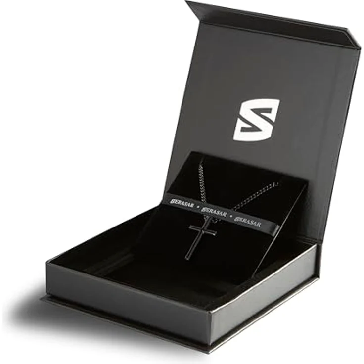 SERASAR Edelstahl Halskette Herren, schwarze Panzerkette mit Kreuz-Anhänger, 50cm/60cm, Geschenkbox – Bild 2