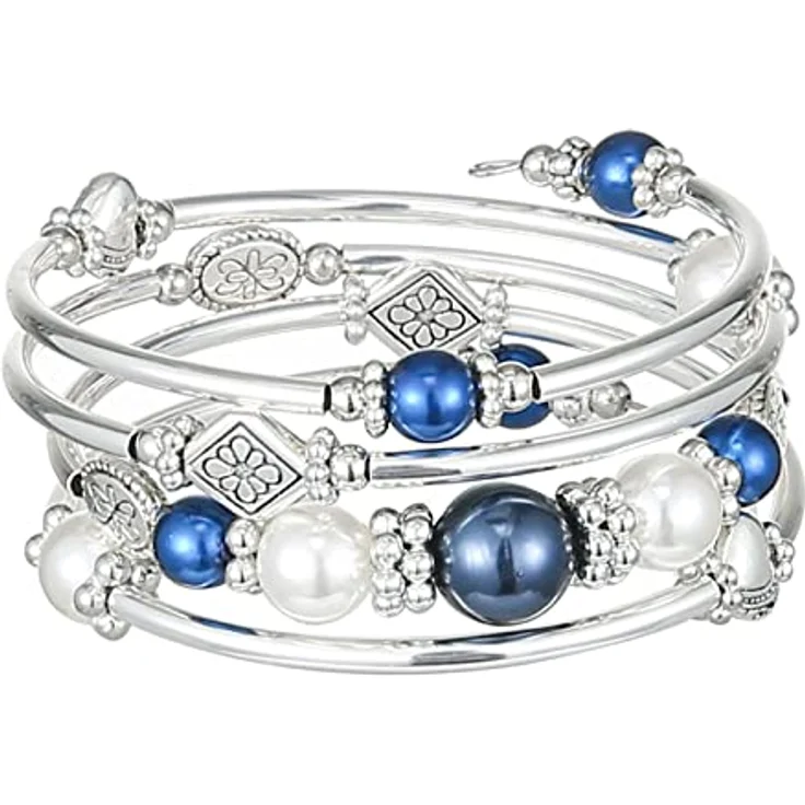 FULU AUTUMN Boho Armband mit Mehrschichtigen Perlen und Silber, Wickelarmband für Damen, 2,4 Zoll Innendurchmesser, Blau, Geschenkbox inklusive – Bild 1