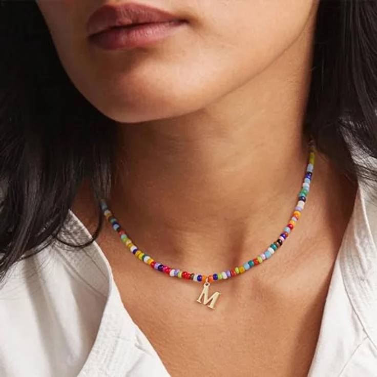 TINGN Bunte Perlen Kette mit Buchstaben Z, Modeschmuck für Teenager Mädchen, verstellbar 35cm + 5cm, Edelstahl goldvergoldet, personalisierte Geschenke für Frauen und Mädchen – Bild 4