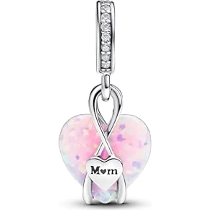 PANDORA Moments Mum Schillernder Herz Charm-Anhänger aus Sterling Silber mit rosafarbenem Opal und Zirkonia, kompatibel mit Moments Armbändern, 793202C01 – Bild 2