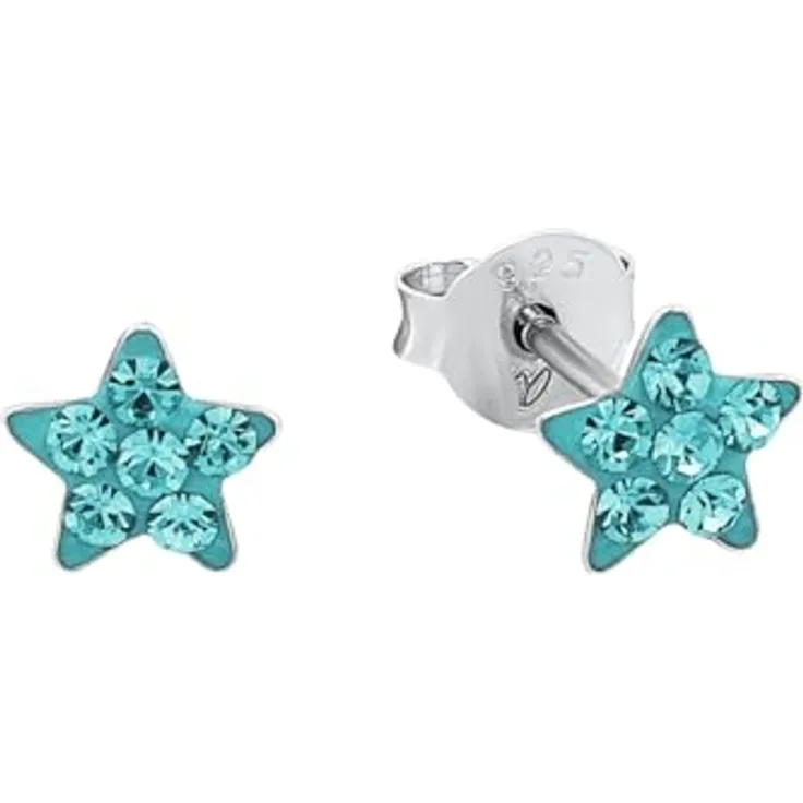 Amor Ohrstecker für Mädchen, Sterling Silber 925 mit Kristallglas Stern, 0,5 cm