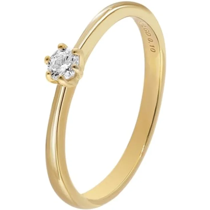 GLIZZ Damenring GL8653-56, Brillantring mit 0,10 ct Lab Grown Diamant in Gold 333, Ringgröße 56/17,8