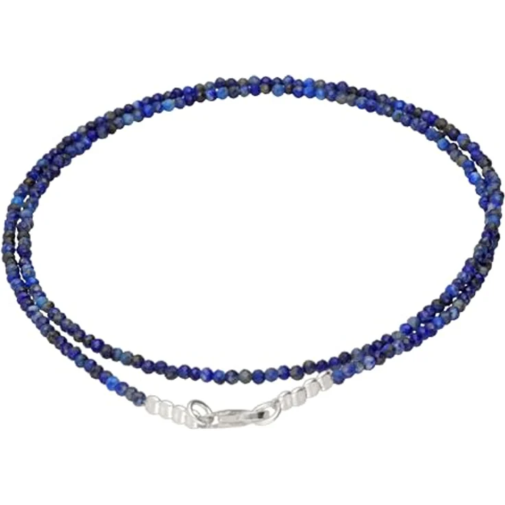 Lebensquelle Plus Lapislazuli Kette 2 mm facettiert, 45 cm lange Halskette aus 925 Silber für Damen – Bild 1