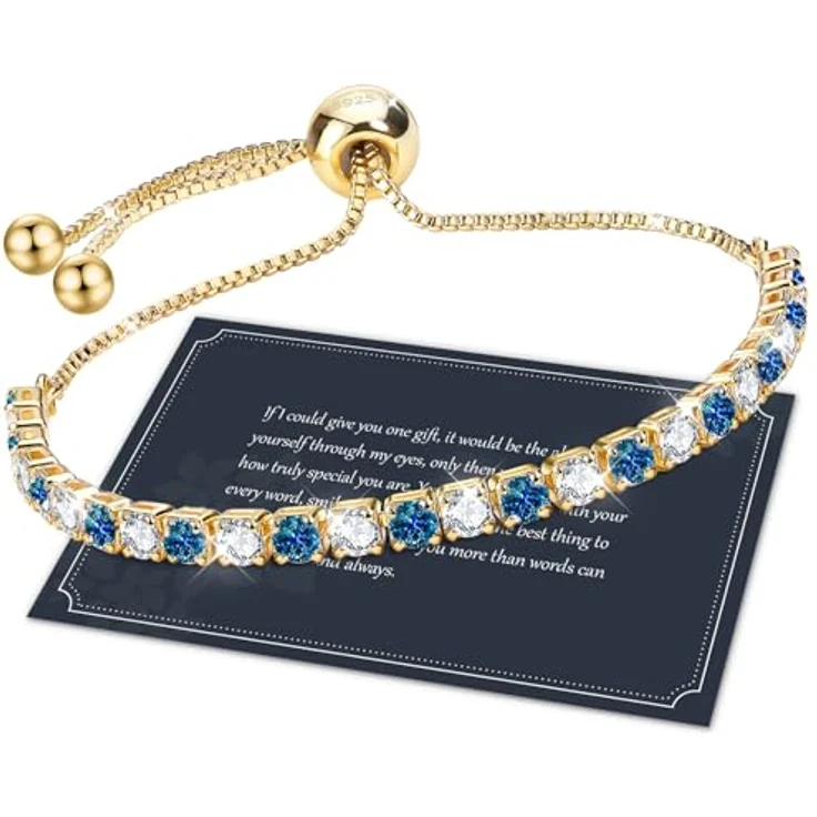 J.Fée Tennisarmband Gold Damen, verstellbares Armband aus Sterlingsilber mit blauem Kristall und 5A Zirkon, hypoallergen, in luxuriöser Geschenkbox – Bild 1