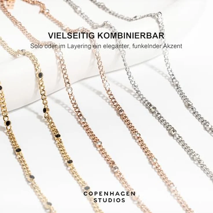 Copenhagen STUDIOS Glittery Armband, roségold, Damenarmband aus poliertem Edelstahl mit Strasssteinen, verstellbare Länge (17-21 cm), wasserfest – Bild 5