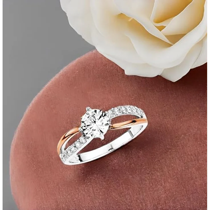 Amor Damenring 925 Sterling Silber, Bicolor mit 15 Zirkonia, 7 mm Breite in Schmuck Geschenkbox – Bild 2