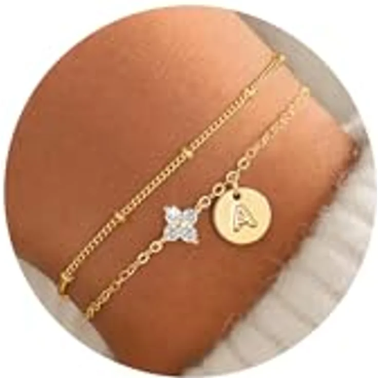 TINGN Armband mit Buchstaben A, Gold Armband aus 14 Karat Vergoldet, 15cm + 5cm Verlängerungskette, personalisierte Geschenke für Frauen und Mädchen – Bild 1