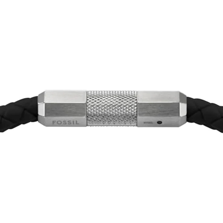 Fossil Herren Leder- und Edelstahlarmband, silberfarbener Edelstahl mit verstellbarem Magnetverschluss, matt und glänzend, 18-19 cm Länge – Bild 3