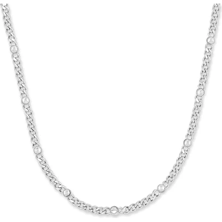 Copenhagen Glittery Halskette, silber, Damenkette aus poliertem Edelstahl mit Strasssteinen, verstellbare Länge, wasserfest – Bild 1