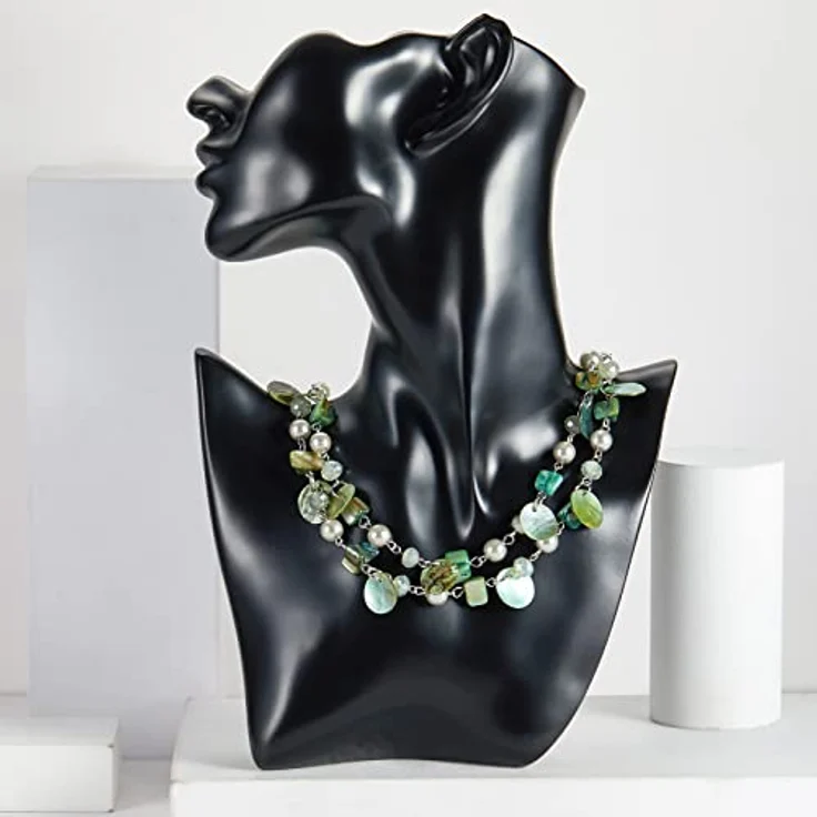 FULU AUTUMN Kristall Perlenkette Boho Muschelkette, 18 Zoll + 2.7 Zoll Verlängerung, grün, handgefertigt, eleganter Modeschmuck für Damen – Bild 2