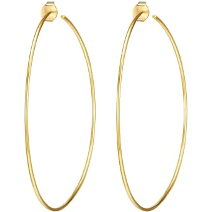 Lulu & Jane Damen Ohrringe Creolen aus Messing, gelbvergoldet 14 Karat, 53,6 mm hoch, hochglanzpolierte Oberfläche