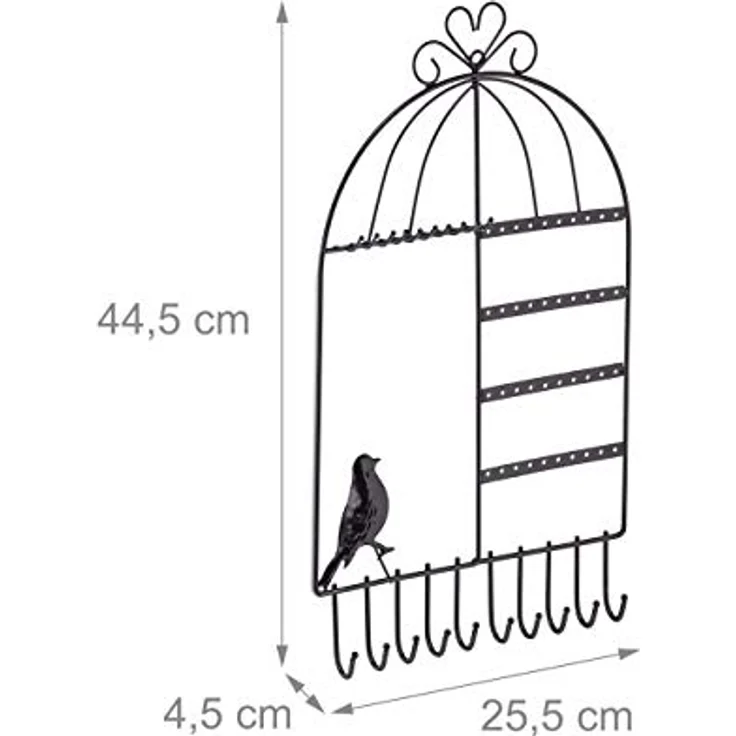 Relaxdays Schmuckhalter Vogelkäfig, Schmuckaufbewahrung für Ketten, Ohrringe & Armbänder, schwarz, HBT 44,5x25,5x4,5 cm – Bild 4