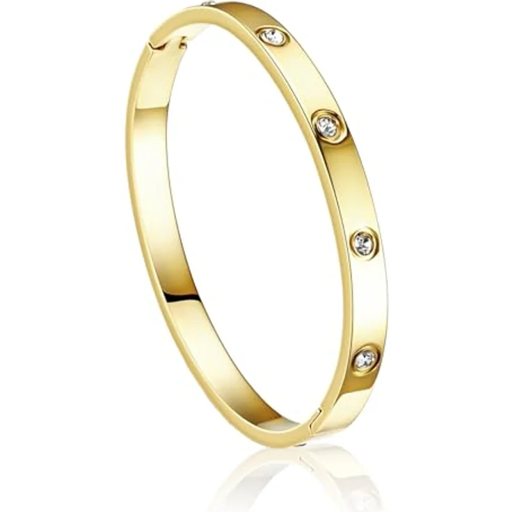 DGUSO Armreif Gold Plattiert 18k, Edelstahl mit kubischen Zirkonia Steinen für Damen, minimalistisch und elegant – Bild 1