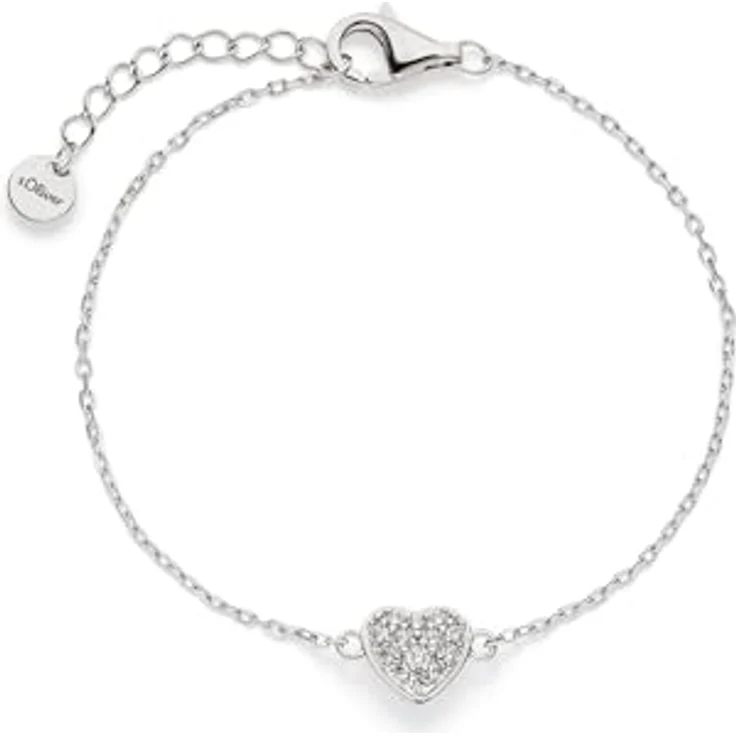 s.Oliver Bracelet - Elegantes Armband aus poliertem 925er Sterlingsilber, silber/rosa, verstellbare Ankerkette bis 13,5 cm, wasserfest & hautfreundlich – Bild 1