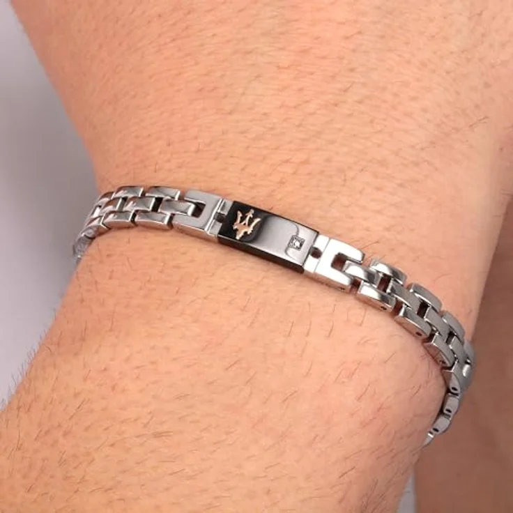 Maserati Herren Armband JEWELS Kollektion, Edelstahl mit Diamanten, Schwarz und Roségold PVD, 22 cm, Clipverschluss, JM221ATY05 – Bild 5