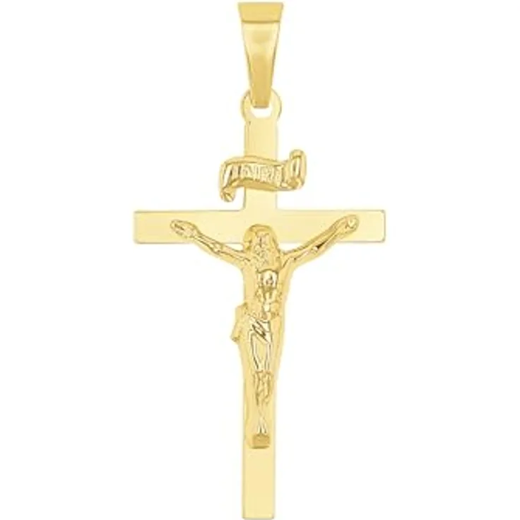 Amor Kreuz-Anhänger mit Corpus, gold, 31 x 15 mm, kommt in Schmuck Geschenk Box, Unisex