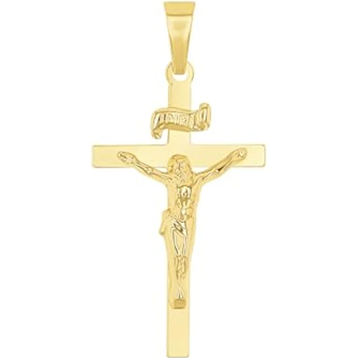 Amor Kreuz-Anhänger mit Corpus, gold, 31 x 15 mm, kommt in Schmuck Geschenk Box, Unisex – Bild 1