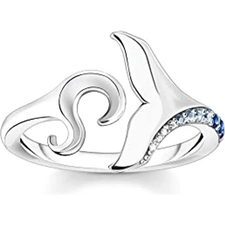 THOMAS SABO Damenring Schwanzflosse und Welle, Zirkonia mit blauen Steinen, Größe 54/17,2